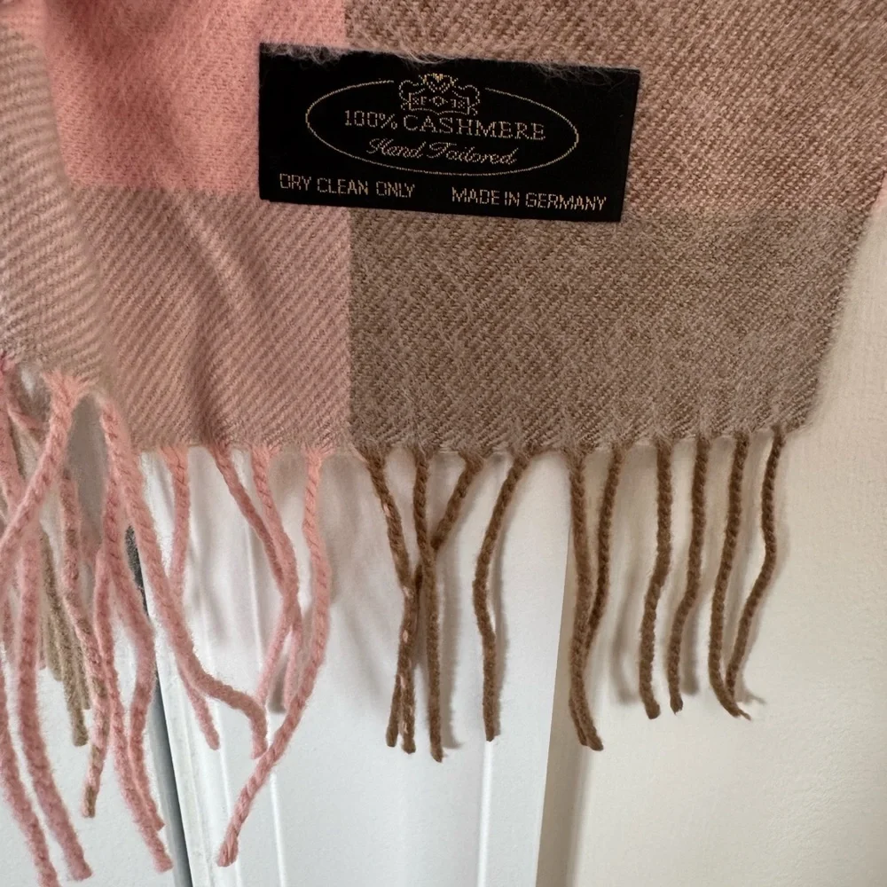 Pink Plaid Houndstooth Cashmere Scarf Made In Germany